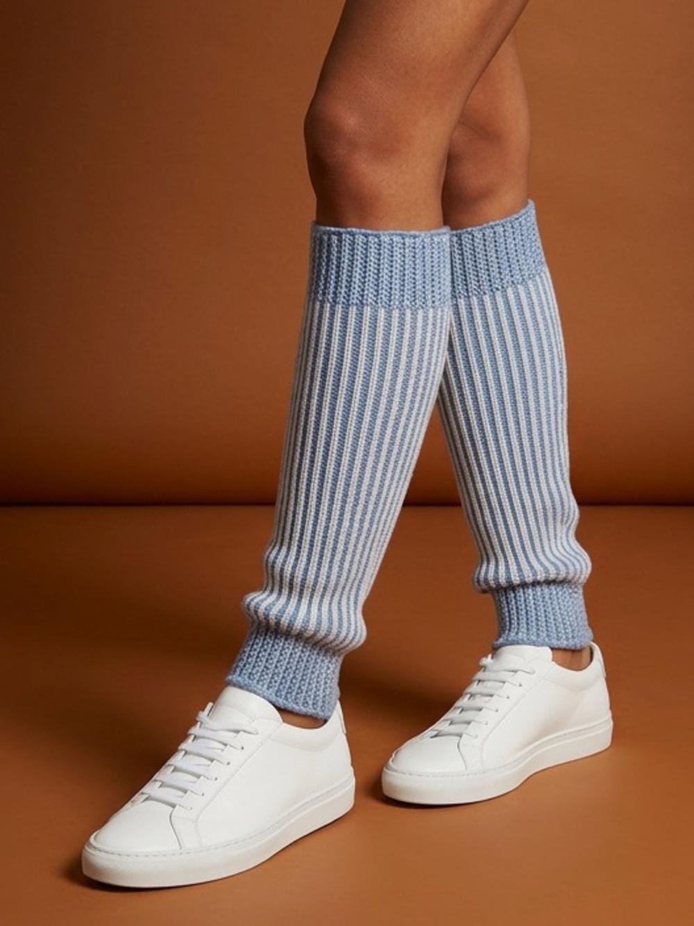 Light Blue & White Knit Leg Warmers Vintage
